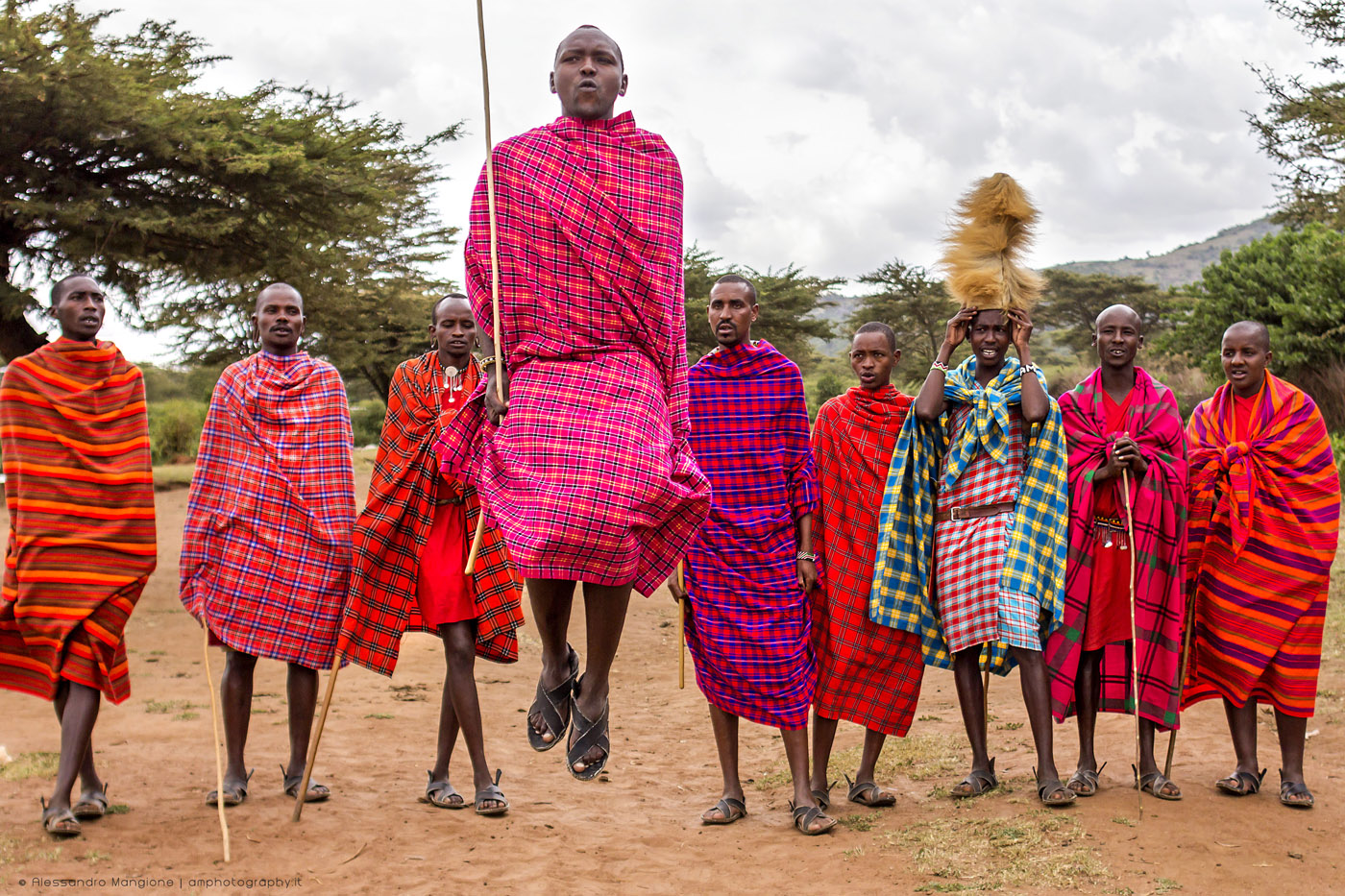 Maasai people welcome dance